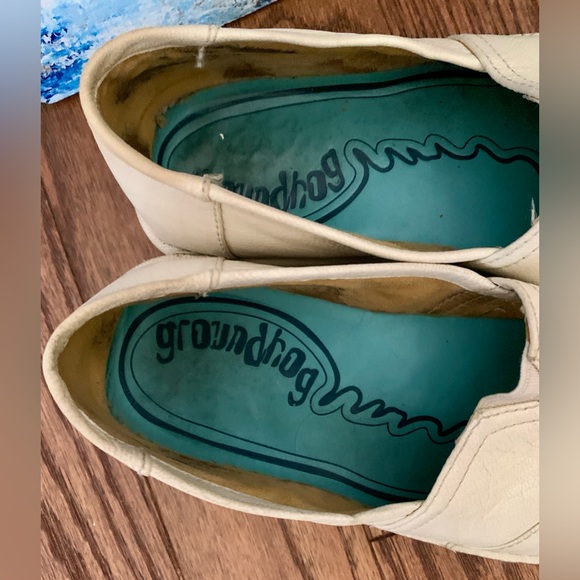groundhog Slip On Sz 8 Cream Leather Rubber Sole Ballet - Picture 10 of 12